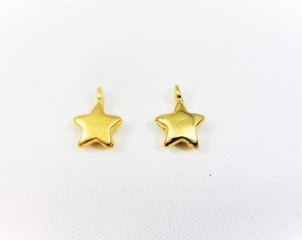 2 pc. Vermeil, 18k gold over 925 sterling silver tiny Twinkle Star Charm, vermeil tiny little yellow gold wish star charm, dainty small star