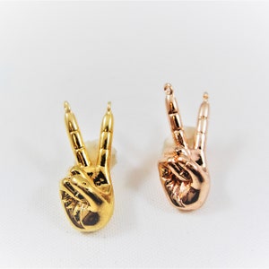 Vermeil, 18k gold over 925 sterling silver Peace Victory V Sign Connector Charm, shiny rose gold or yellow gold hand gesture, index finger