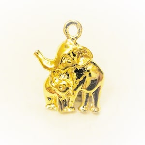 Vermeil, 18k gold over 925 sterling silver elephant mom and baby charms, shiny gold elephants, gold mom and baby elephants, elephant family