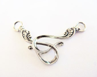 Grand fermoir crochet en argent sterling oxydé, fermoir crochet en argent, grand fermoir en argent, fermoir crochet