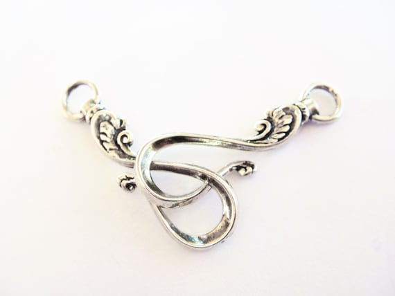 925 sterling silver oxidized large hook clasp findings, silver hook clasp, large silver clasp, hook clasp