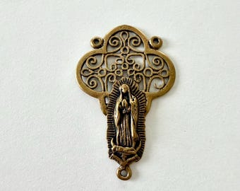 Solid bronze large Rosary pendant, bronze Lady of Guadalupe rosary centerpiece, rosary finding, large rosary centerpiece, Lady of Guadalupe