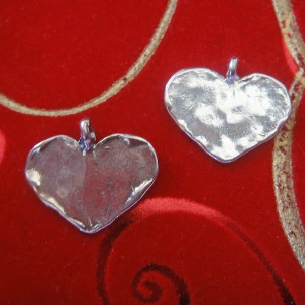 925 sterling silver heart charm or pendant , lightly oxidized 1 pc., sterling silver hammered heart, silver heart, heart, hammered heart