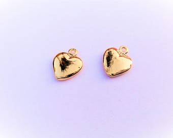 2PC,Vermeil 18K gold over 925 sterling silver Small Puffy Heart Charms, small dainty shiny gold puffy charms, vermeil small hearts