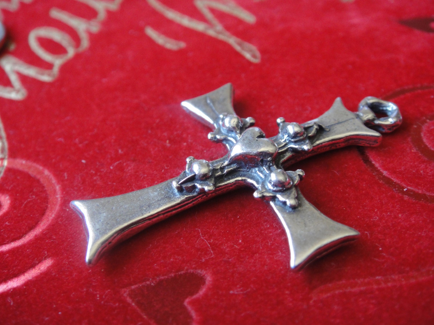 925 Sterling Silver Oxidized Large Cross With Heart Charm or - Etsy