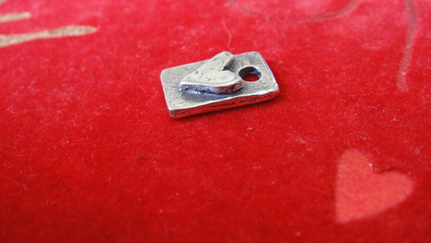 Oxidized Heart Charm with Cat Silhouette