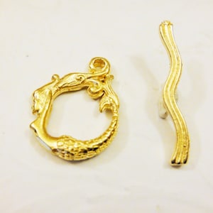 Vermeil, 18k gold over 925 sterling silver  mermaid clasp finding., matte gold mermaid clasp, vermeil mermaid clasp, mermaid, mermaid clasp