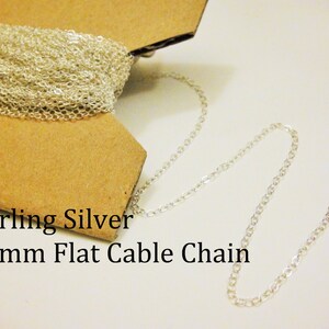 5 ft Sterling silver 1.3mm flat cable chain, sterling silver cable chain, silver chain image 1
