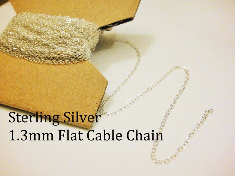 5 ft Sterling silver 1.3mm flat cable chain, sterling silver cable chain, silver chain image 1