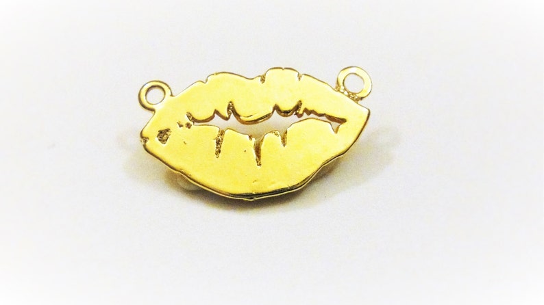 2PC shiny gold lips spacer Vermeil hugs and kisses 18k gold over 925 sterling silver XOXO Kiss Mark Lips Connector Charm
