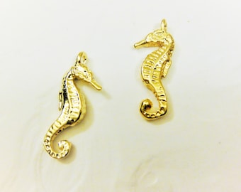 18k gold plated 925 sterling silver seahorse charm, vermeil seahorse charm, pendant, shiny gold sea horse, sea horse charm, gold sea horse