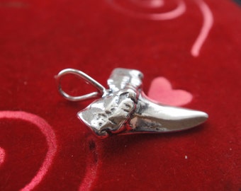 925 Sterling Silver Oxidized Shark Tooth, Silver Shark Tooth