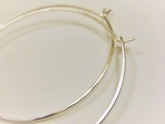 2 PC, 925 Sterling Silver Hoops, Silver Hammered Hoop