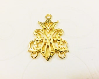 Vermeil 18k gold over 925 sterling silver connector, shiny gold connector, earring component, rosary finding, vermeil rosary finding, rosary