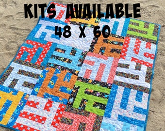 Precut Quilt Kits, Robot Quilt, Precut Fabrics and Pattern, 48 x 60, Easy Quilt Pattern, Beginner Quilts, Boy Quilt Kit, Science Quilt