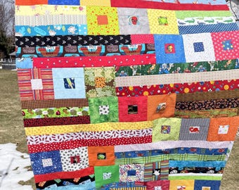 Parte superior de la colcha para niño (sin terminar): Telas de retazos para niño (aprox. 56 x 66 pulgadas) Solo la parte superior