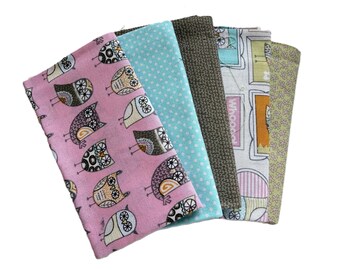 Paquete de telas de algodón con diseño de búho (5 piezas coordinadas) - 12 x 22 pulgadas