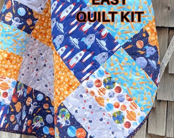 Space Explorer Precut Quilt KIT Easy Beginner Quilt Pattern 39 x 45 Outer Space Baby Gift Astronauts Solar System Nursery Baby Boy Quilt Kit