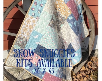 Precut Baby Quilt Kit with Flannel Fabrics and Pattern Beginner Quilt Kit 36 x 45 Snow Snuggles Fabrics