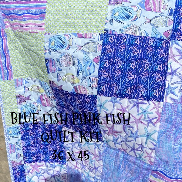 Pre-cut Quilt Kits Ready To Sew - Ocean Quilt Fabric Collection - Beginner Quilt Kit - 38 x 45 - Beach Cottage Decor - Baby Quilt Kit