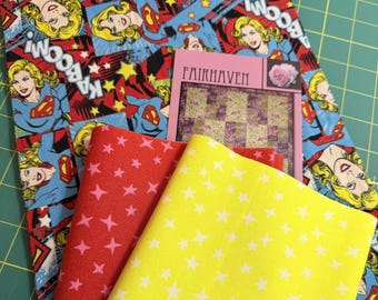 Kit para hacer una colcha de superheroínas para niñas - Telas precortadas y patrón - 50 x 50 - Seleccionado por Sewing At Ten