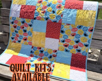 Kit de colcha precortada para bebé - Tela de los amigos de Barrio Sésamo - 36 x 45