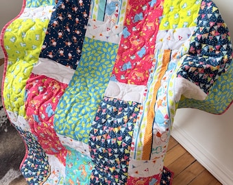 Baby Quilt Kit: Pre-Cut Fabrics and Pattern - Colorful Zoo Animals - 42 x 54
