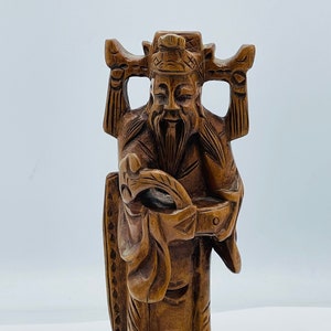 Vintage Boxwood Carving Asian Old Wiseman 8&quot;