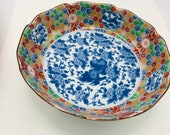 Vintage Japanese Kozan Gama Bowl Blue and White Dragon Floral Center- Great condition 9 3 4 quot