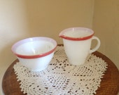 Vintage Pyrex Pink Flamingo w gold band Sugar Bowl and Creamer