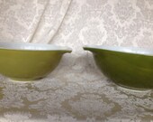 Vintage Pyrex (2) Olive Green Nesting Bowls -Large and Medium