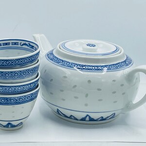 Vintage Rice Pattern Tea Set Traditional Chinese Teapot and 4 - Etsy