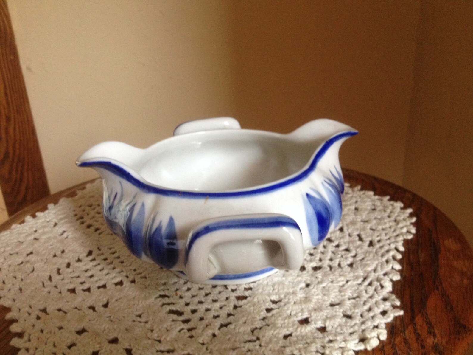 Blue and White Ceramic Gravy Boat Sauce Bowl With Two Spouts Etsy
