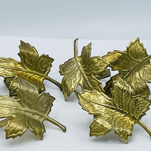 Vintage Brass Gold Colored Leaf Shaped Napkin Rings Set of 5
