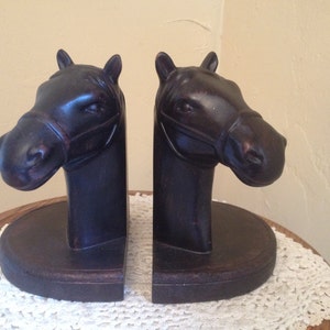 Vintage Western Style Black Horse Head Bookends- Ceramic