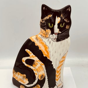 Cats by Nina Lyman Calico Tabby Cat Vase Ceramic Art 11 1/4" Tall c 2001