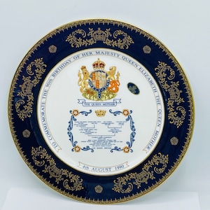 AYNSLEY The 90th Birthday of the Queen Mother Elizabeth 1990 Commemorative Plate