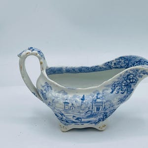 Antique gravy boat Four-Toed Gravy Boat by Ridgway in the Oriental (Blue with Gold Trim) pattern