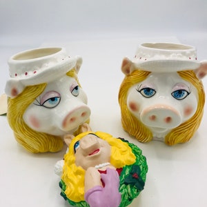 Vintage 1980 Miss Piggy Mug and Christmas Ornament -Muppets by Jim Henson-Taste Setter, Sigma- New Condition with tag