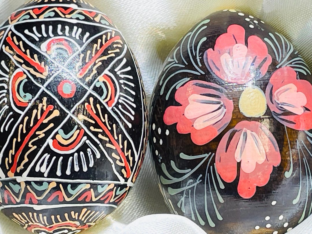 Pair of Hand Painted Pysanky Egg Floral Egg Wooden Russian or Polish - Etsy