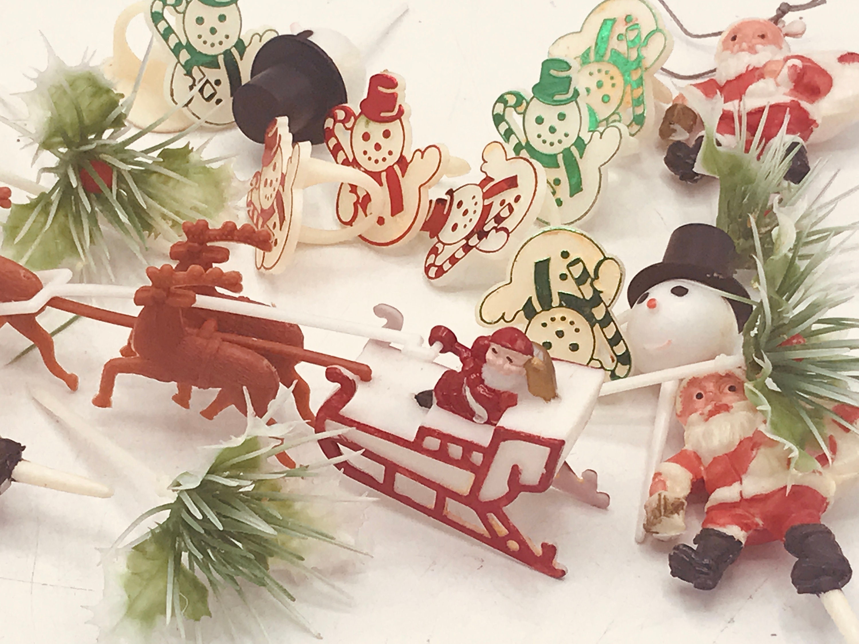 Vintage 18 Pc Plastic Holiday Christmas Cake Decorations Santa  Etsy UK