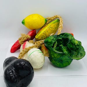 Vintage Paper Mache Vegetable Rope Wall Hanging from Mexico- 31&quot;