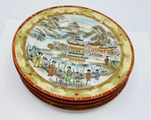 Antique set of (4) Imari Japanese Geisha Scene Desert Plates- Great Condition