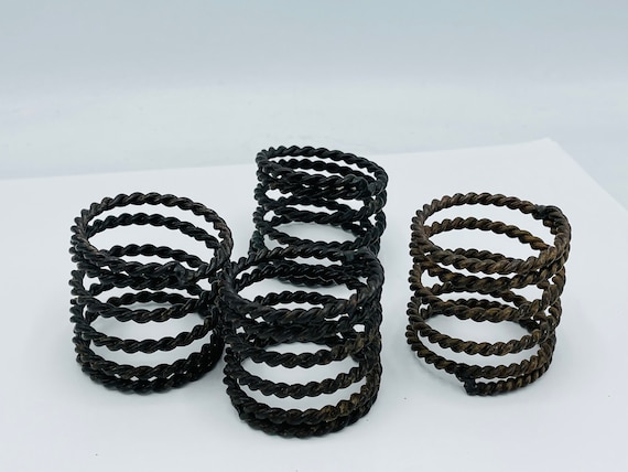 Vintage Spiral Iron Metal Napkin Rings Brown/black