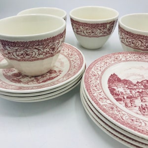 Vintage 12 PC Corona Colombia St. George Rose Scalloped Luncheon Soup Bowl Set- Restaurant ware