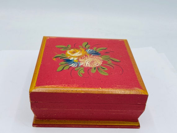 Vintage JEWELRY WOODEN BOX Hand Painted Made in I… - image 1