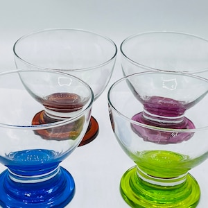Vintage Multi Colored Base Glass-Cocktail Glasses or Desert Bowls - Excellent