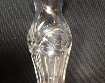 Vintage Pretty Glass Etched Lead Crystal Bud Vase -6 3/4" tall