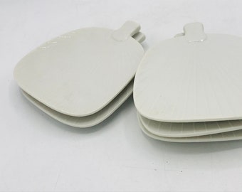 Vintage Set Of Five White Porcelain Fan Shaped  Appetizer/ Sushi Plates  4.25" ”