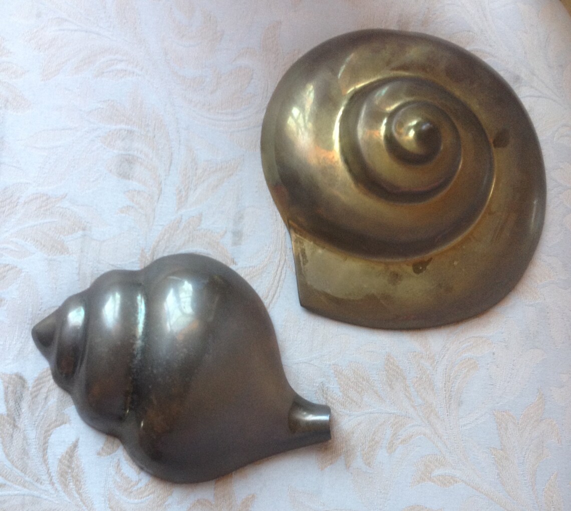 Set Nautical Décor - Pair of Vintage Brass Sea Shells -hang of Wall or ...